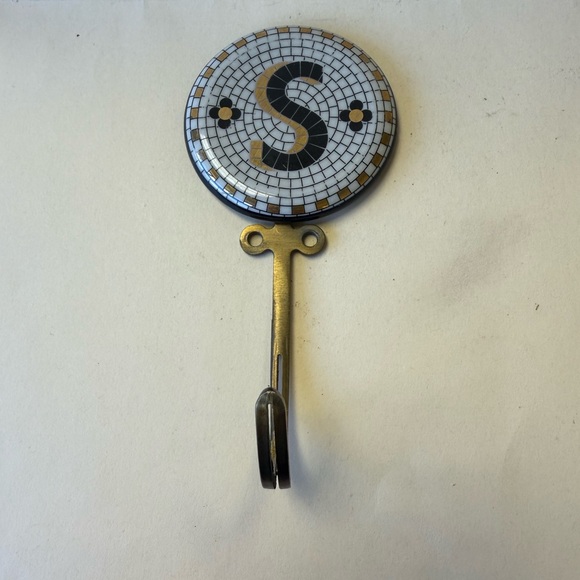 Anthropologie Bistro Tile Mosaic Monogram “S” Metal and Ceramic Wall Hook. - Picture 1 of 9